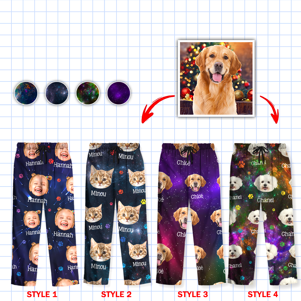 Galaxy Pajama Set - Personalized Pajamas with Dog Paw Photo - Christmas Pajamas