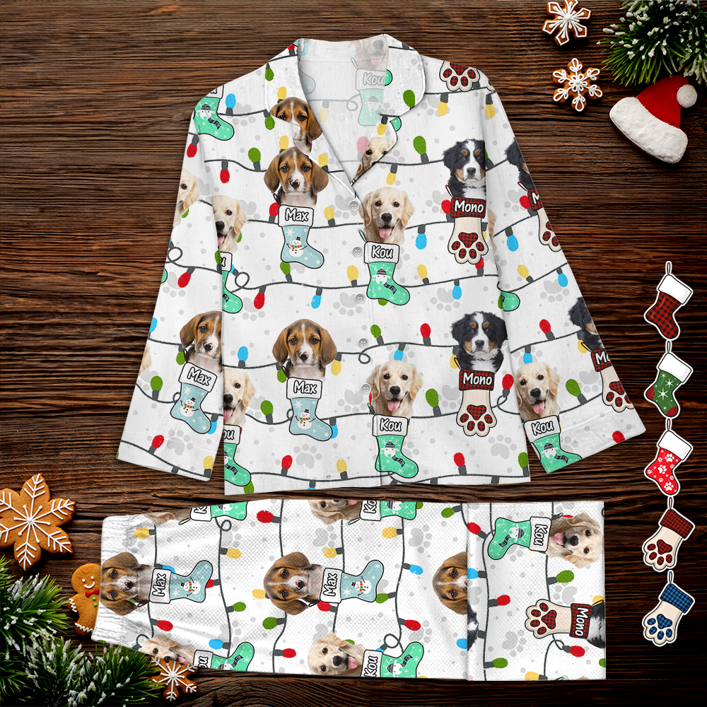 Custom Face Photo With Christmas Light Pajamas - Family Pajamas Set - Matching Christmas Lights Pattern