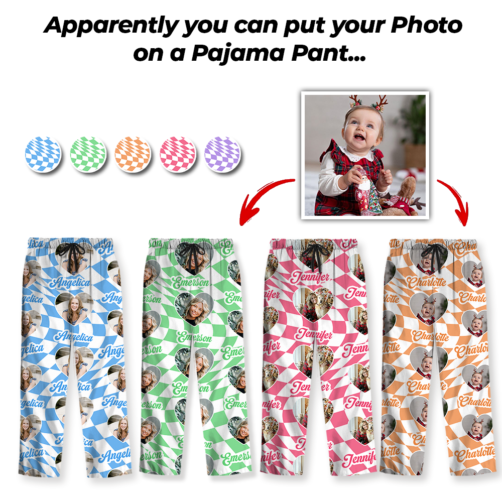 Custom Vans Checker Pattern in Christmas Pajamas Set - Personalized Matching Pajama Set for Couple