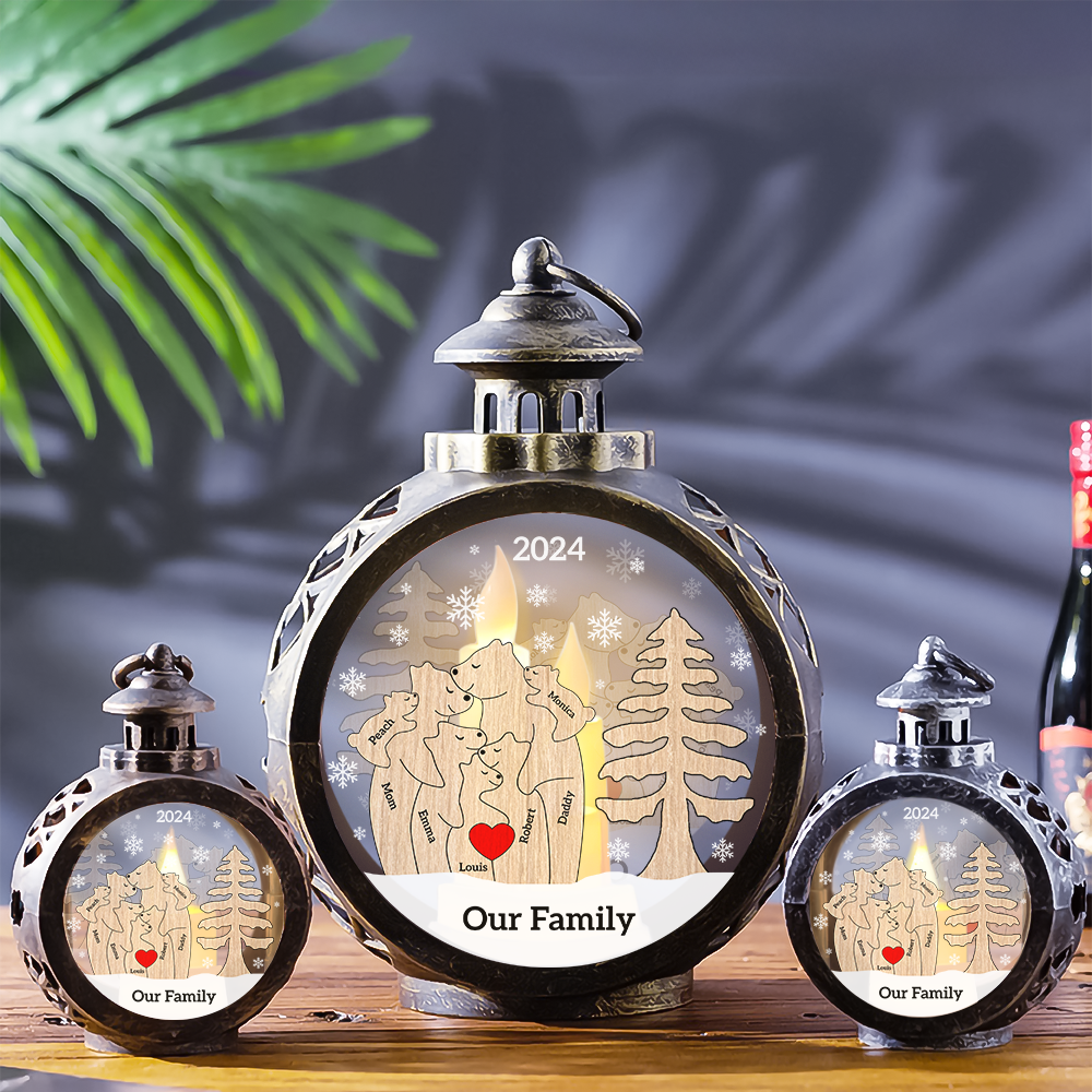 Custom Christmas LED Lantern - Personalized Family Bear Lamp - Christmas Lamp Ornament Decoration