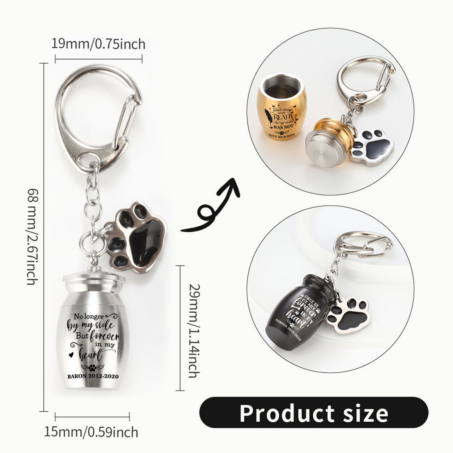 Pet Urns Keychain for Dog Cat - Small Pet Cremation Keepsake - Pend Paw Print Memorial Urn