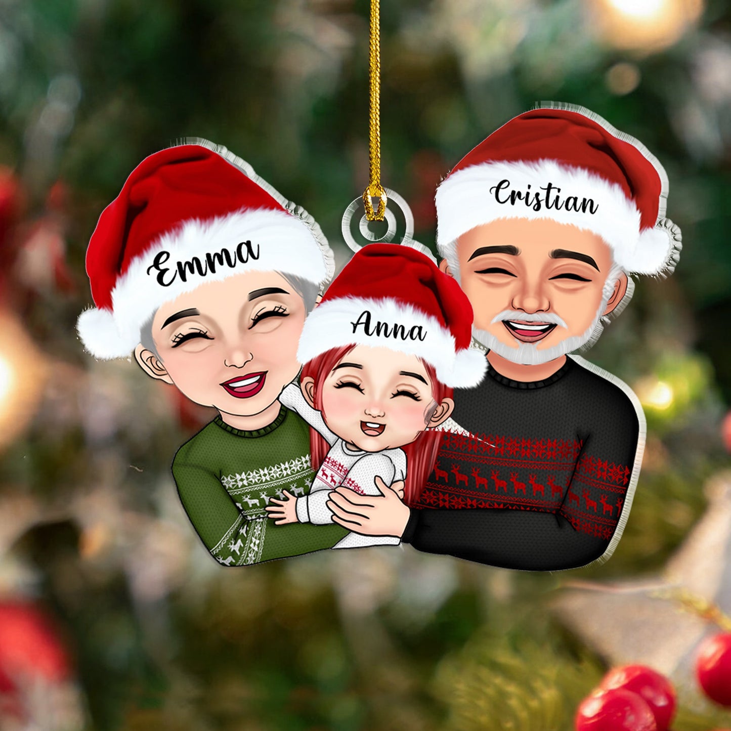Grandpa, Grandma and Grandkid On Christmas - Personalized Custom Shape Acrylic Ornament
