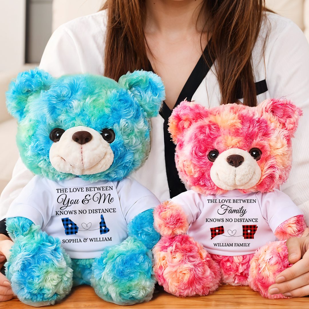 Love Knows No Distance - Teddy Bear With Personalized Photo Shirt