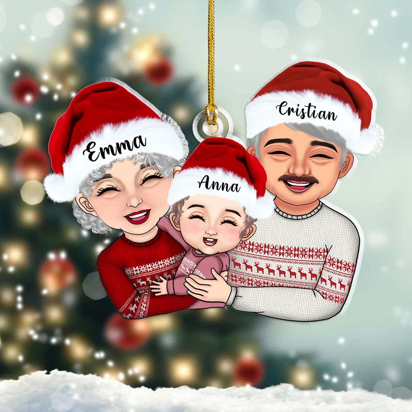Grandpa, Grandma and Grandkid On Christmas - Personalized Custom Shape Acrylic Ornament