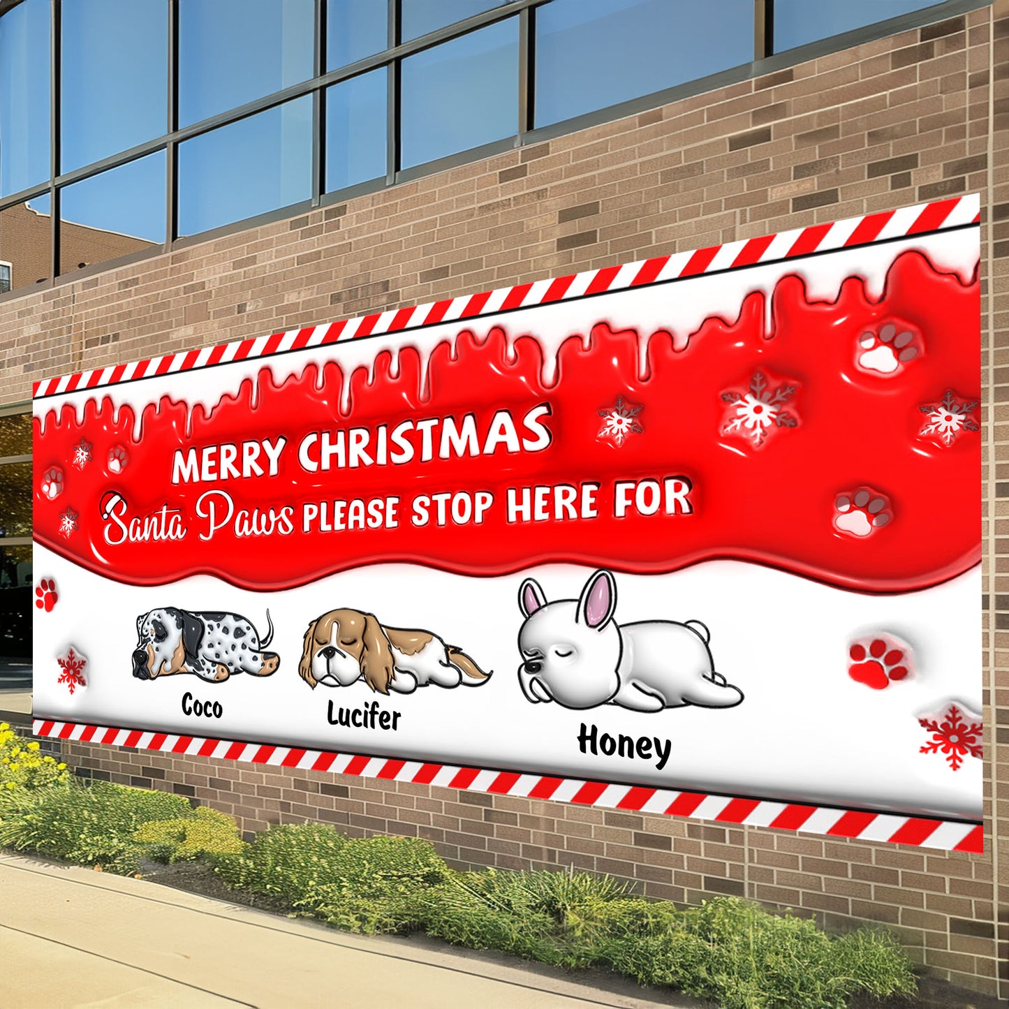 Santa Paws Please Stop Here For - Personalized Christmas Garage Banner - Dog Outdoor Banner
