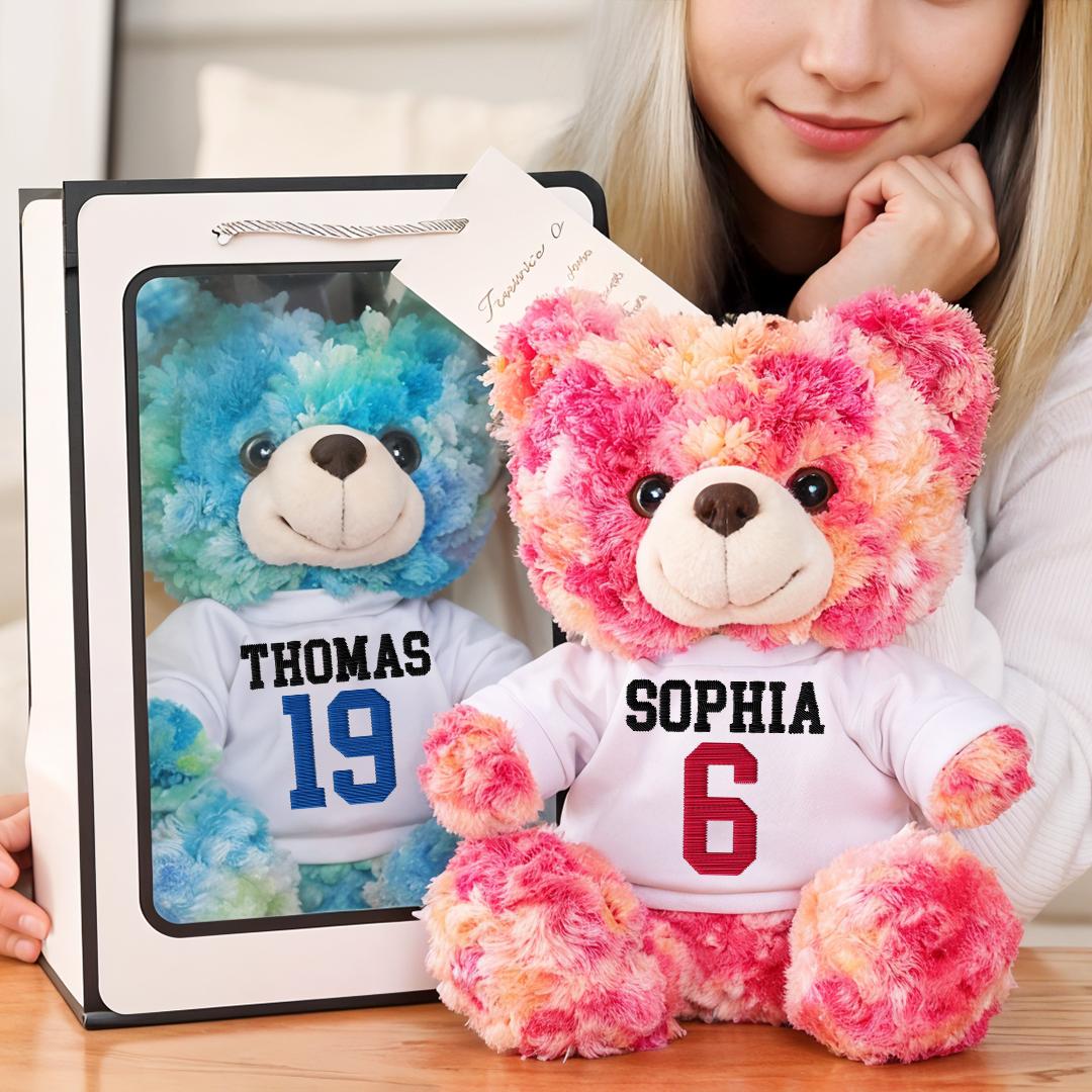 Custom Embroidery Name - Teddy Bear With Personalized Photo Shirt