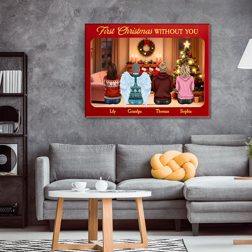 First Christmas Without You - Memorial Personalized Custom Horizontal Canvas - Gift For Family Members