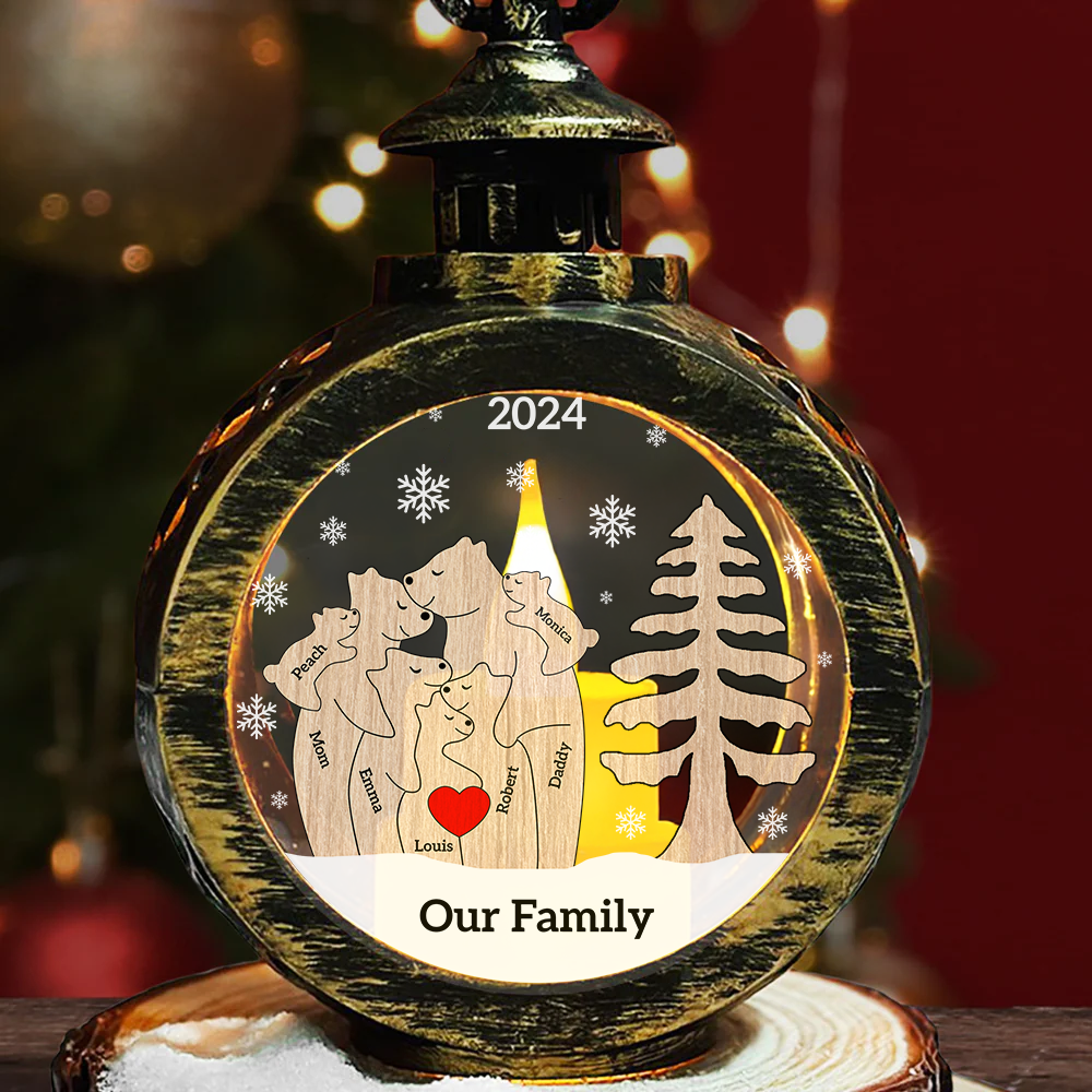 Custom Christmas LED Lantern - Personalized Family Bear Lamp - Christmas Lamp Ornament Decoration