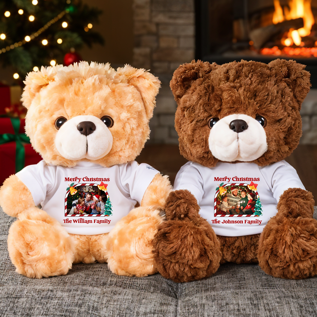Custom Photo Our Family - Teddy Bear With Personalized Photo Shirt