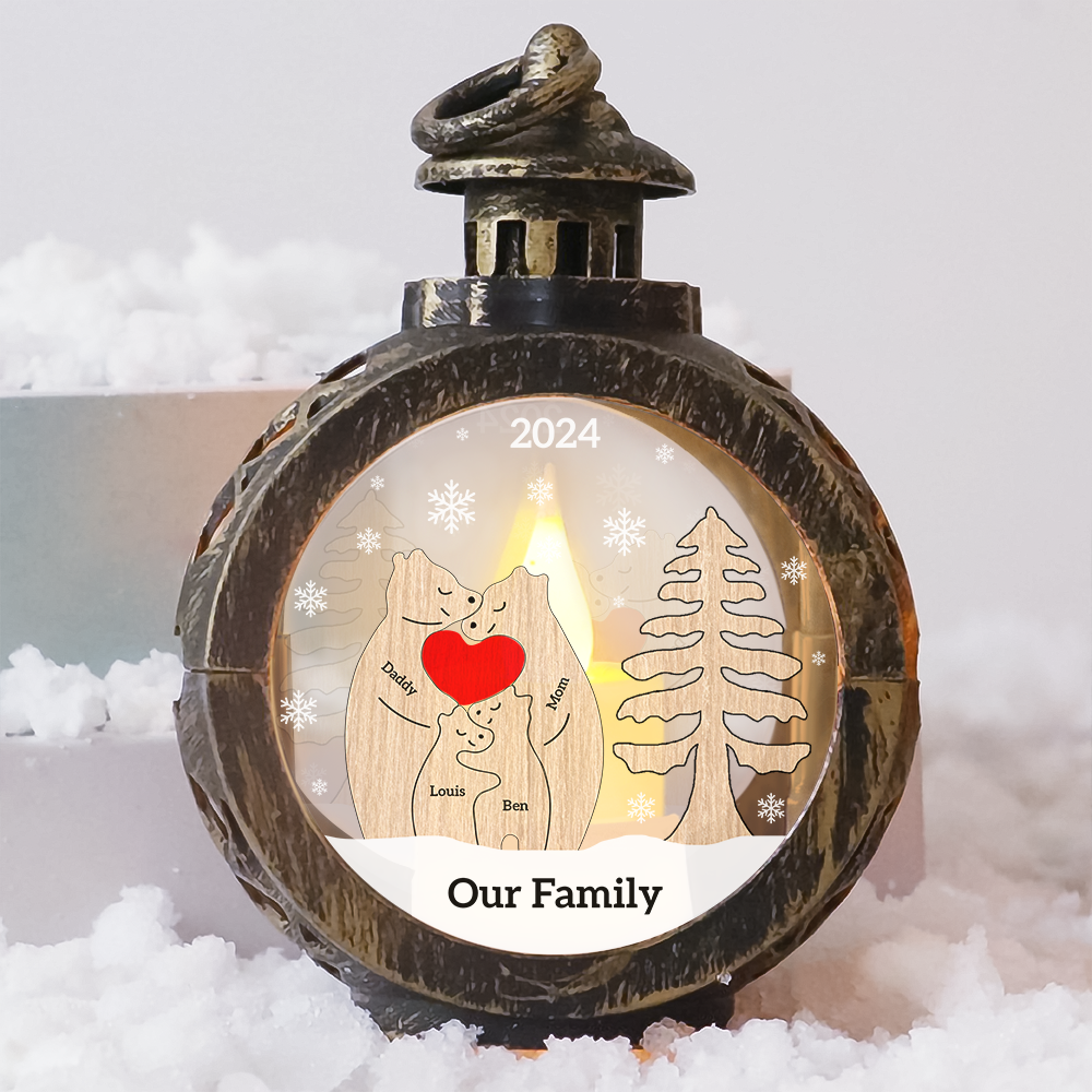 Custom Christmas LED Lantern - Personalized Family Bear Lamp - Christmas Lamp Ornament Decoration