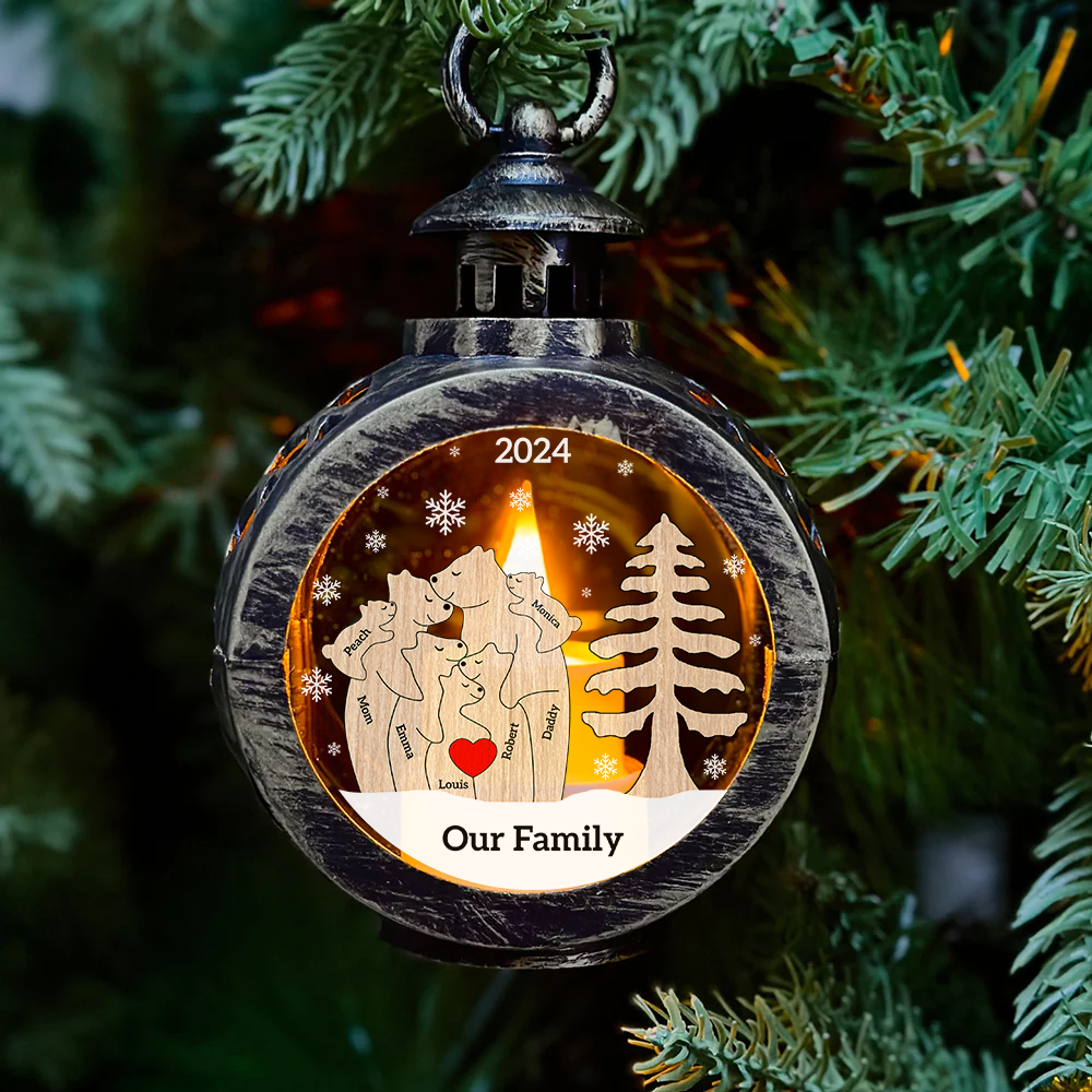 Custom Christmas LED Lantern - Personalized Family Bear Lamp - Christmas Lamp Ornament Decoration