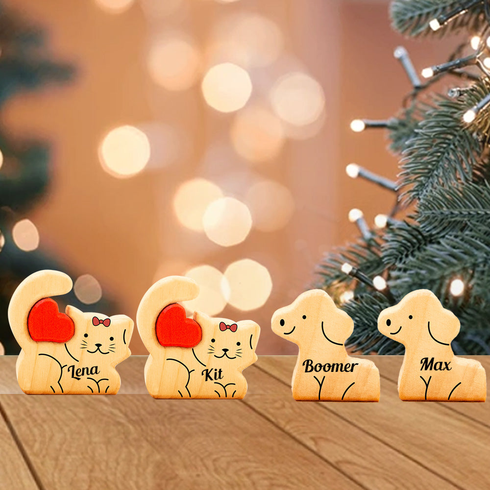 Dog and Cat Mini Shape - Puzzle Wooden Family - Wooden Pet Carvings