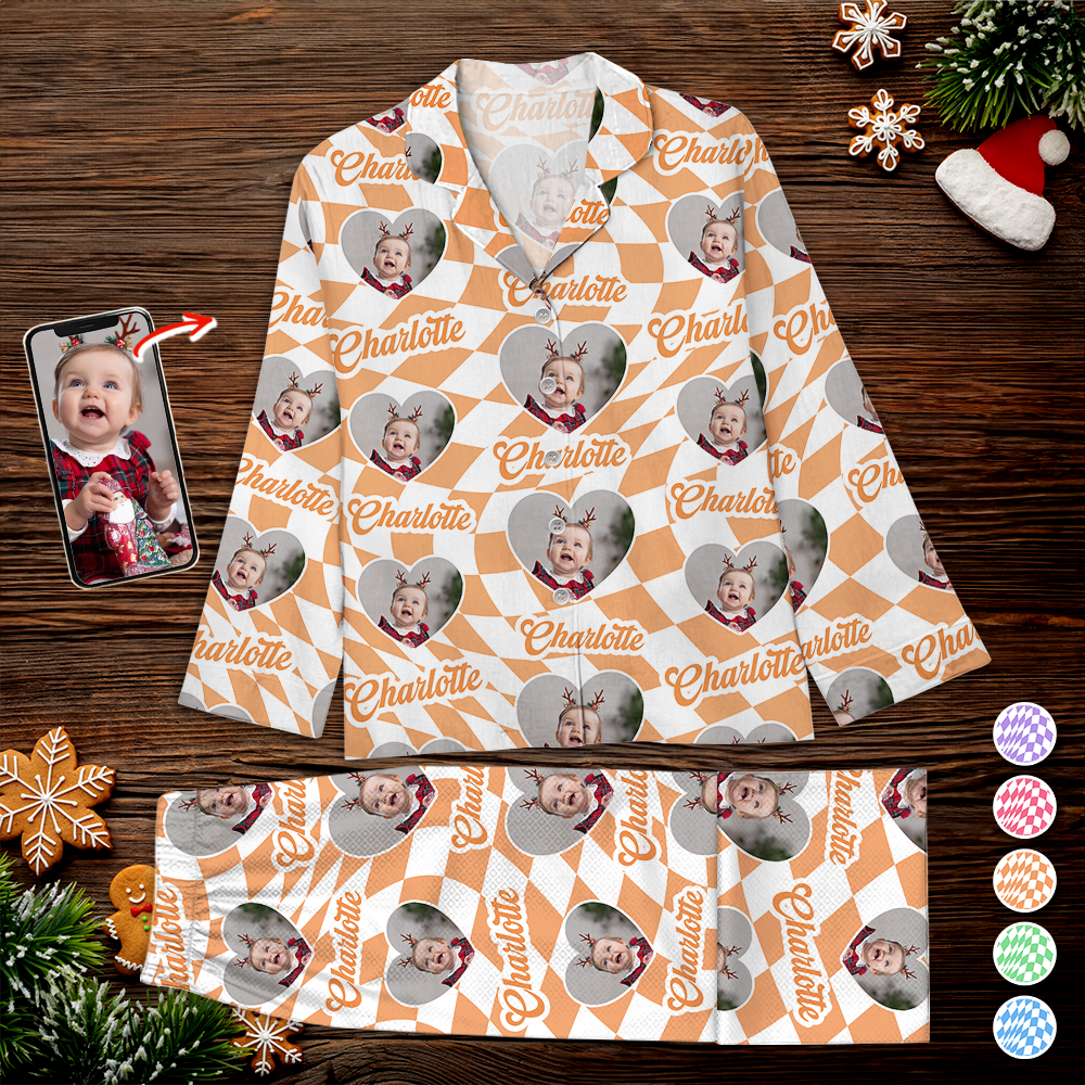 Custom Vans Checker Pattern in Christmas Pajamas Set - Personalized Matching Pajama Set for Couple