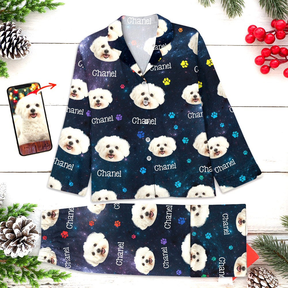 Galaxy Pajama Set - Personalized Pajamas with Dog Paw Photo - Christmas Pajamas