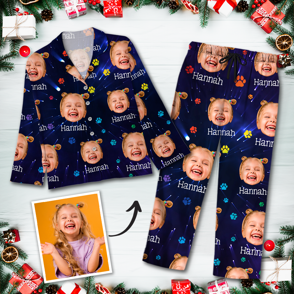 Galaxy Pajama Set - Personalized Pajamas with Dog Paw Photo - Christmas Pajamas