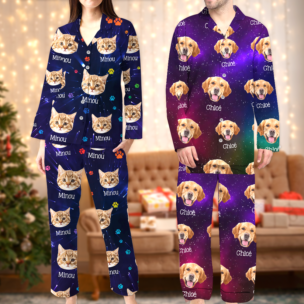 Galaxy Pajama Set - Personalized Pajamas with Dog Paw Photo - Christmas Pajamas