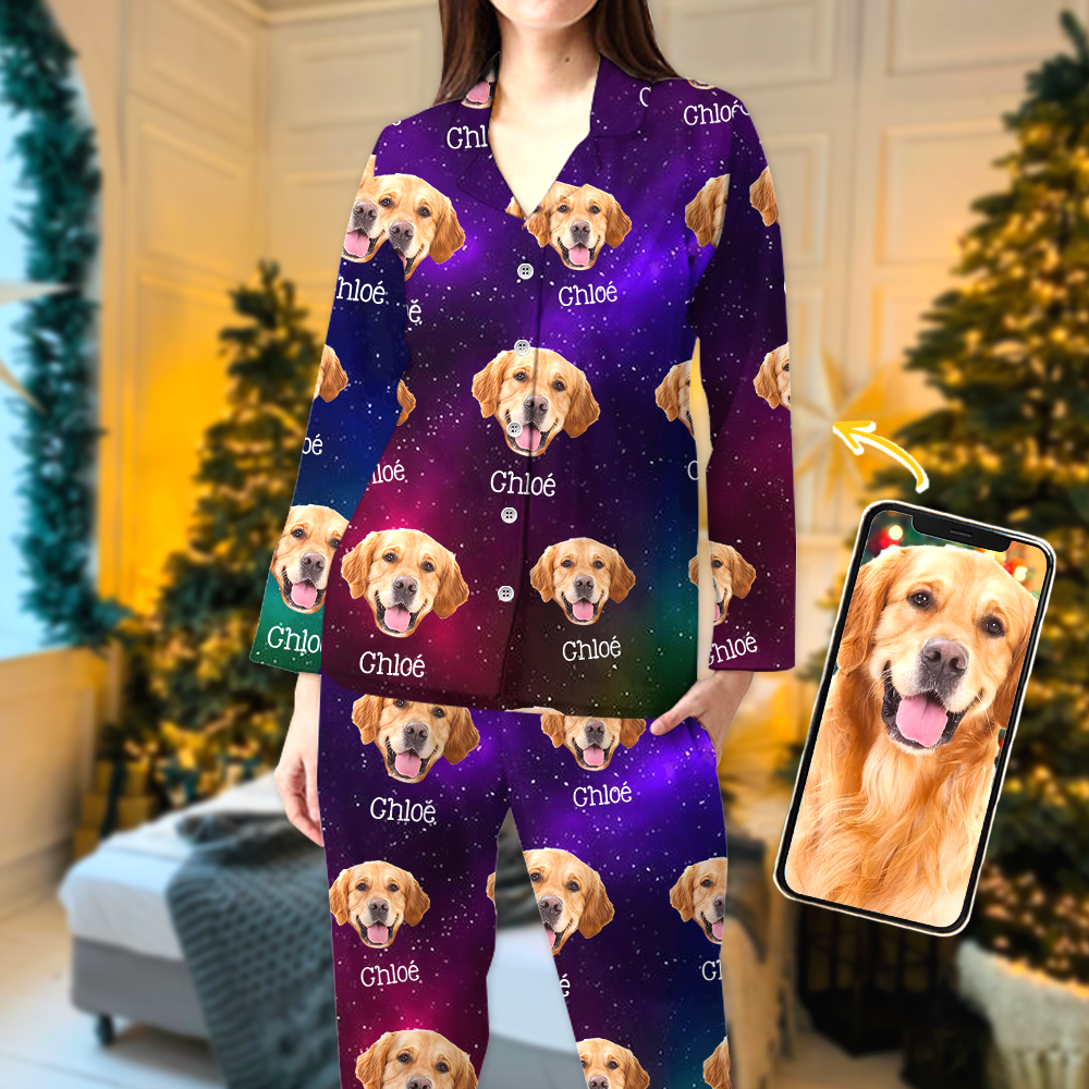 Galaxy Pajama Set - Personalized Pajamas with Dog Paw Photo - Christmas Pajamas