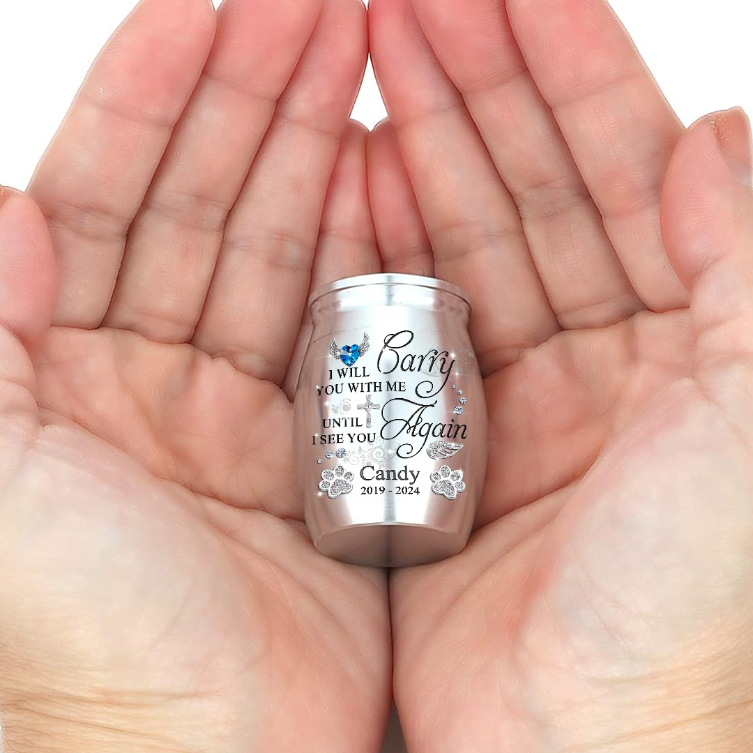 You Left Pawprints In My Heart I will carry You With Me - Mini Keepsake Urn for Ashes - Memorial Gift