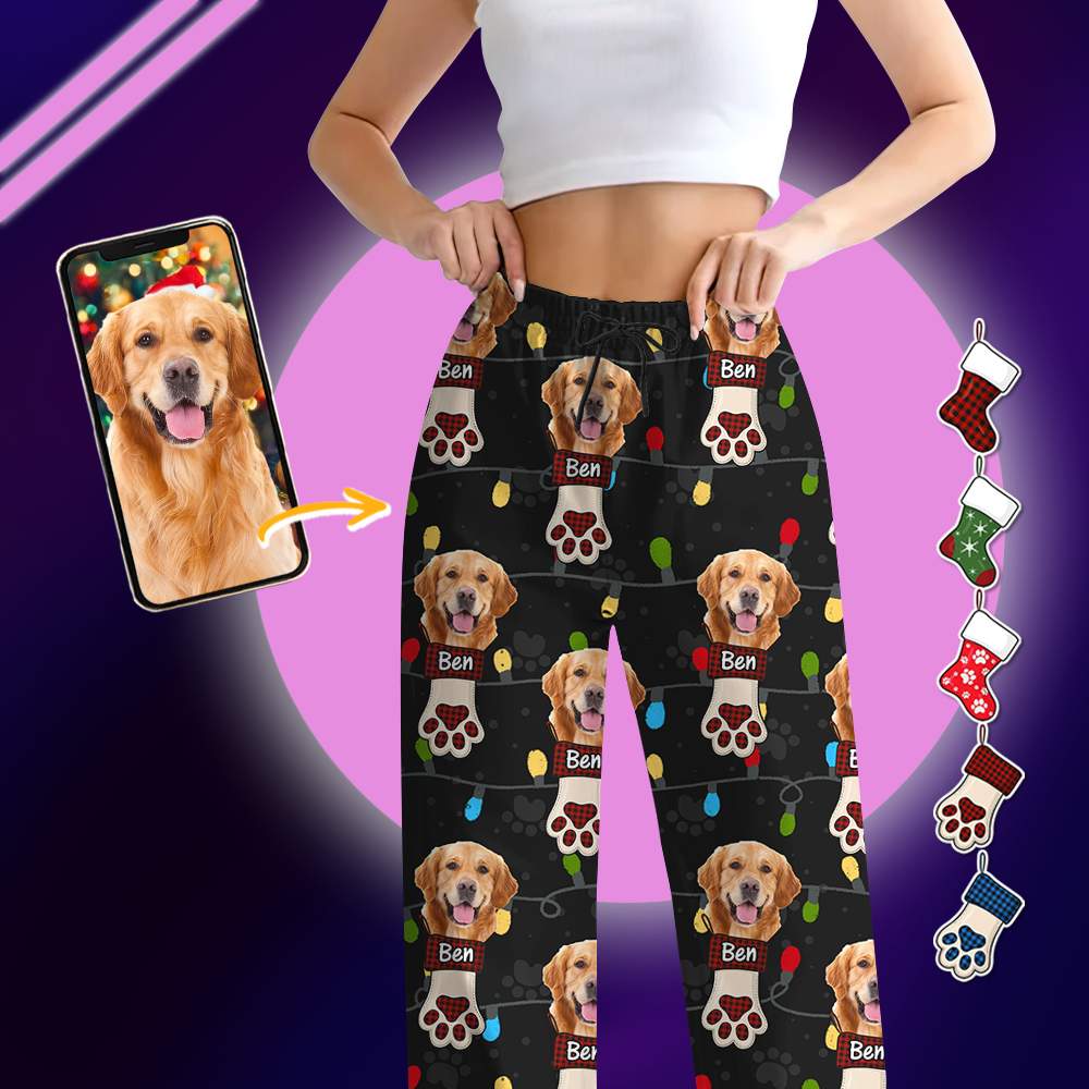 Custom Face Photo With Christmas Light Pajamas - Family Pajamas Set - Matching Christmas Lights Pattern