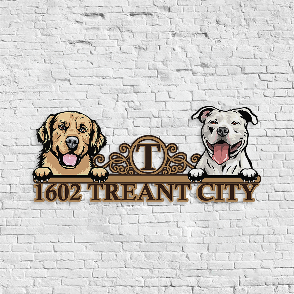 Personalized House Number Metal Sign - Custom Dog House Metal Decor - Metal Address Sign