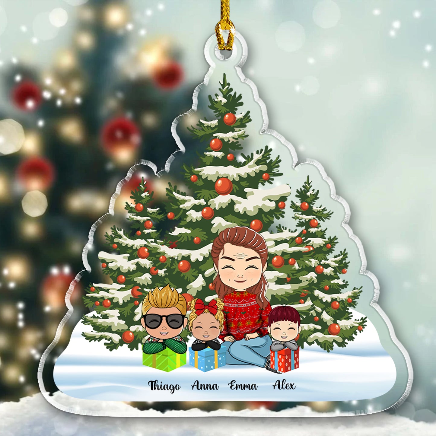 Grandma Christmas And Her Grandkid On Christmas - Personalized Custom Shape Acrylic Ornament