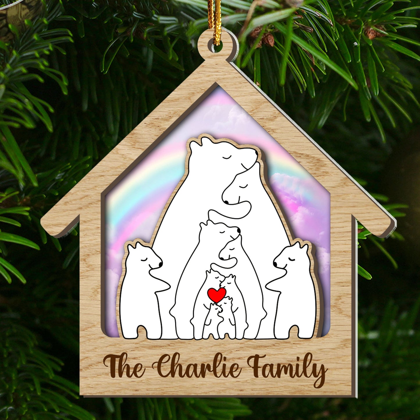 Wooden Bear Christmas Ornament - Custom Shape Wood and Acrylic Ornament