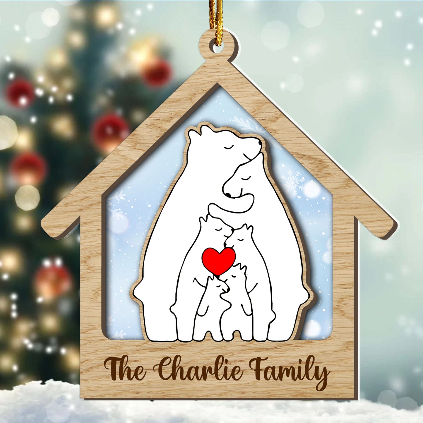 Wooden Bear Christmas Ornament - Custom Shape Wood and Acrylic Ornament