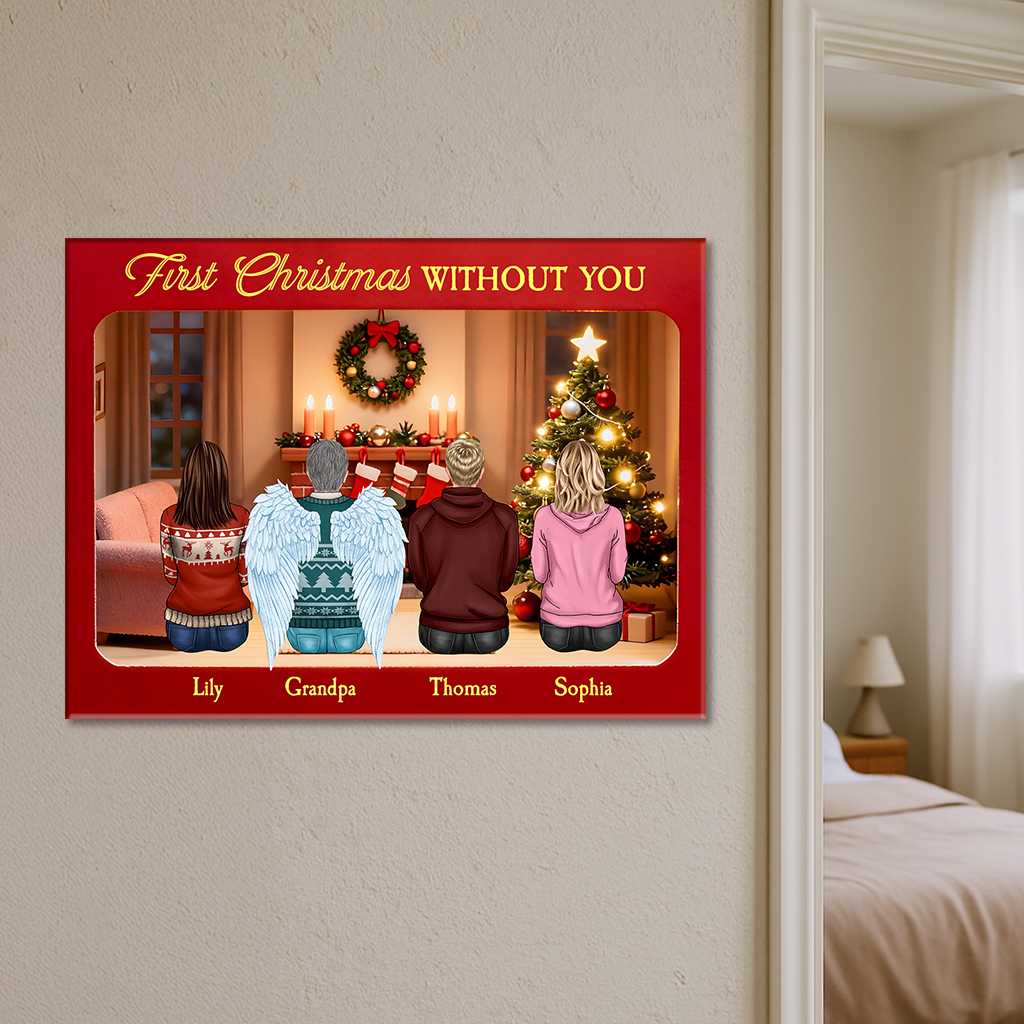 First Christmas Without You - Memorial Personalized Custom Horizontal Canvas - Gift For Family Members
