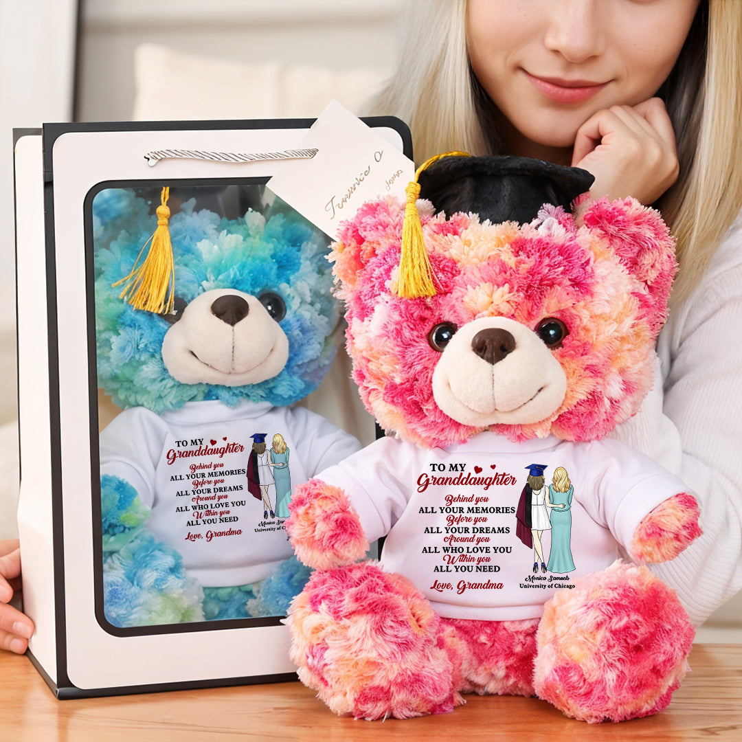 To My Granddaughter Graduate Bear With Cap - Teddy Bear With Personalized Shirt
