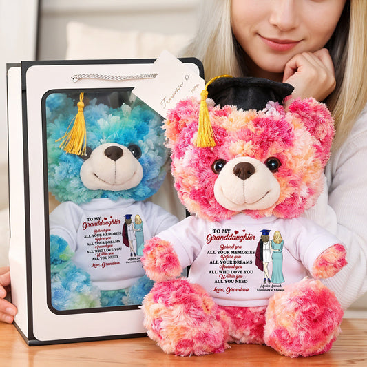 To My Granddaughter Graduate Bear With Cap - Teddy Bear With Personalized Shirt