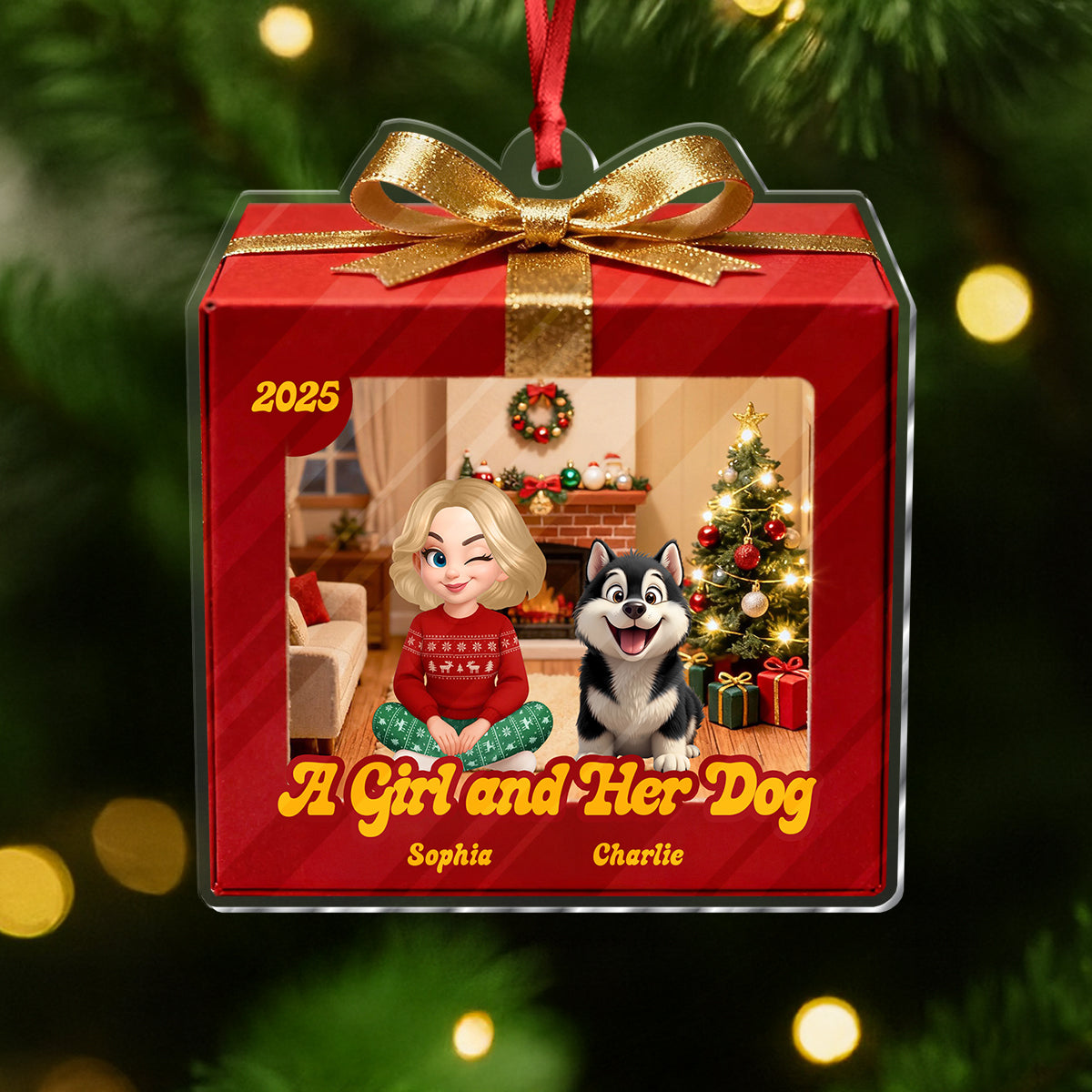 A Girl And Her Dogs - Personalized Custom Acrylic Ornament