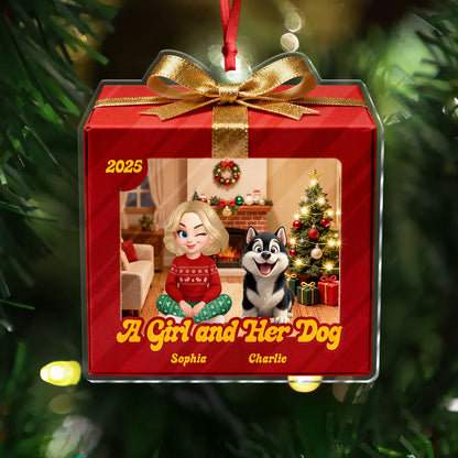 A Girl And Her Dogs - Personalized Custom Acrylic Ornament