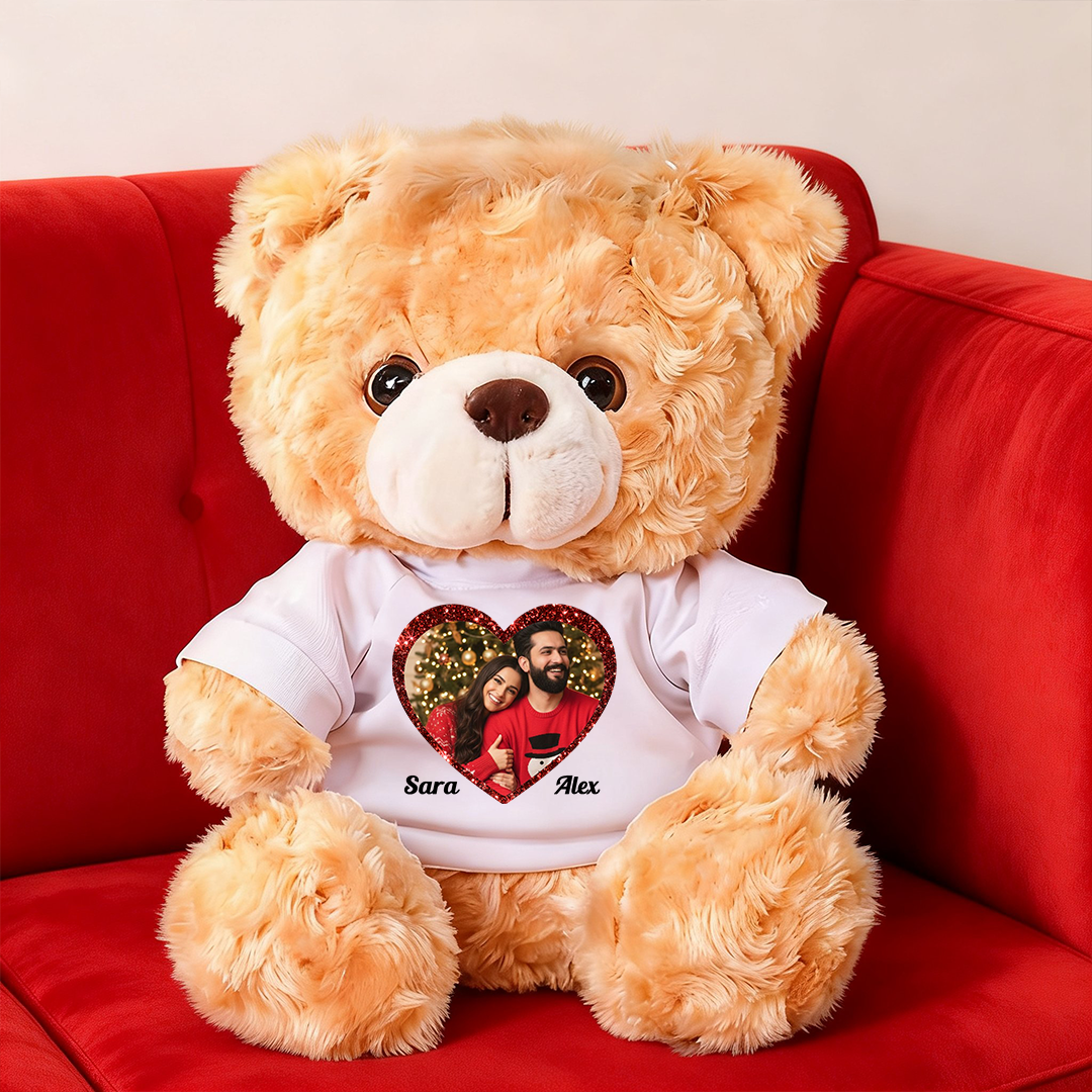 Will You Be My Valentine - Teddy Bear With Personalized Photo Shirt