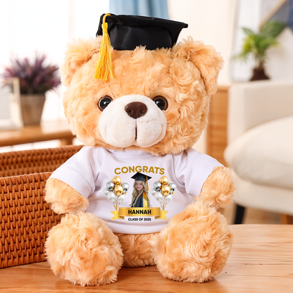 Class Of 2025 Congrats Graduate Bear With Cap - Teddy Bear With Personalized Shirt