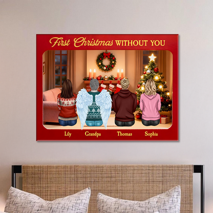 First Christmas Without You - Memorial Personalized Custom Horizontal Canvas - Gift For Family Members