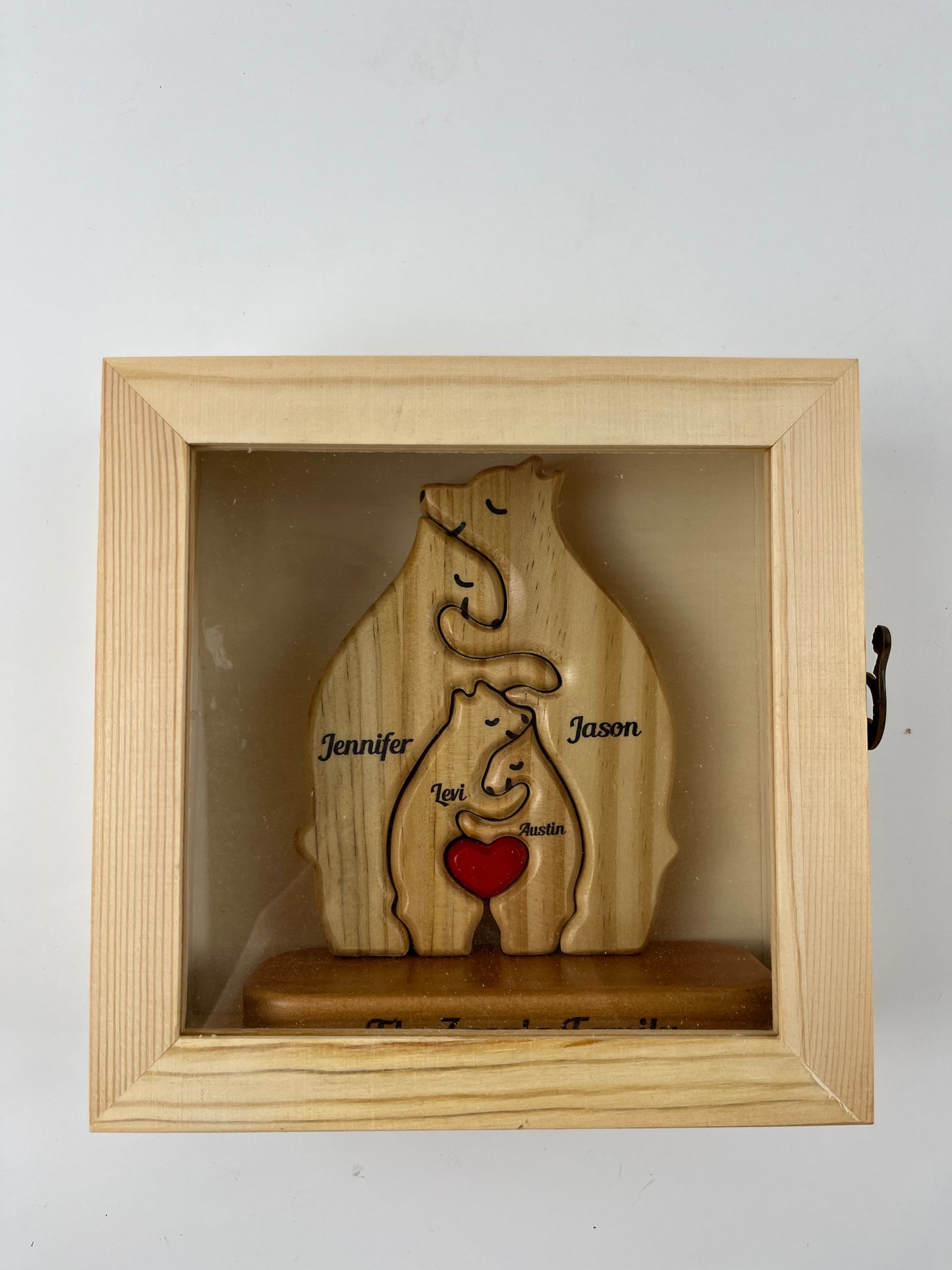 Wooden Shadow Box Frame Gift Box with Clear Acrylic Paneled Cursive Hinged Door, Dustproof Display Case (No Bear)