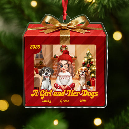 A Girl And Her Dogs - Personalized Custom Acrylic Ornament