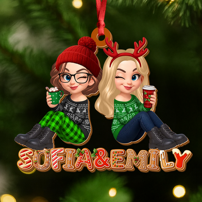 Custom Besties Name Wood Ornament - Wood Ornament 2 Layered