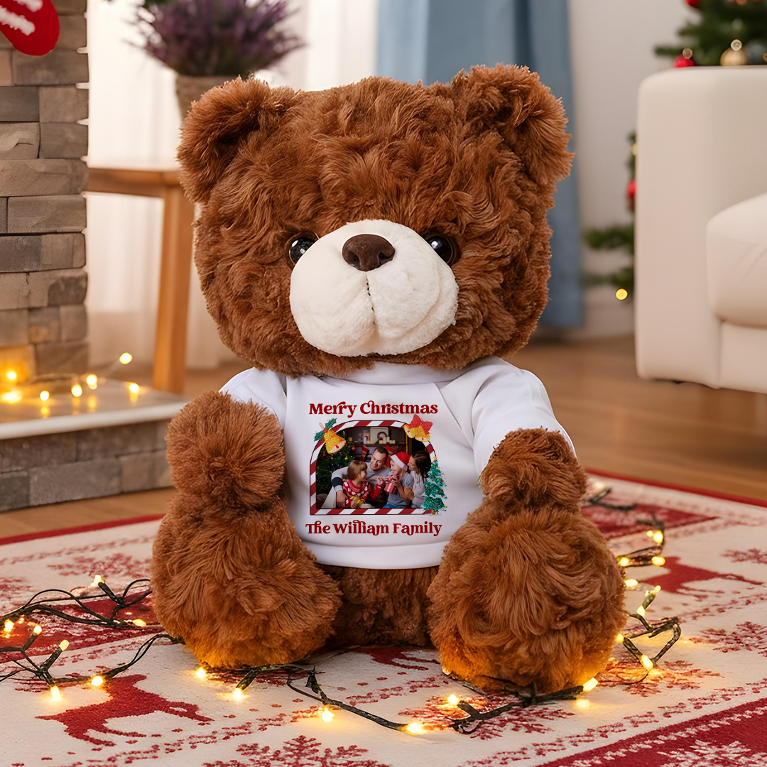 Custom Photo Our Family - Teddy Bear With Personalized Photo Shirt