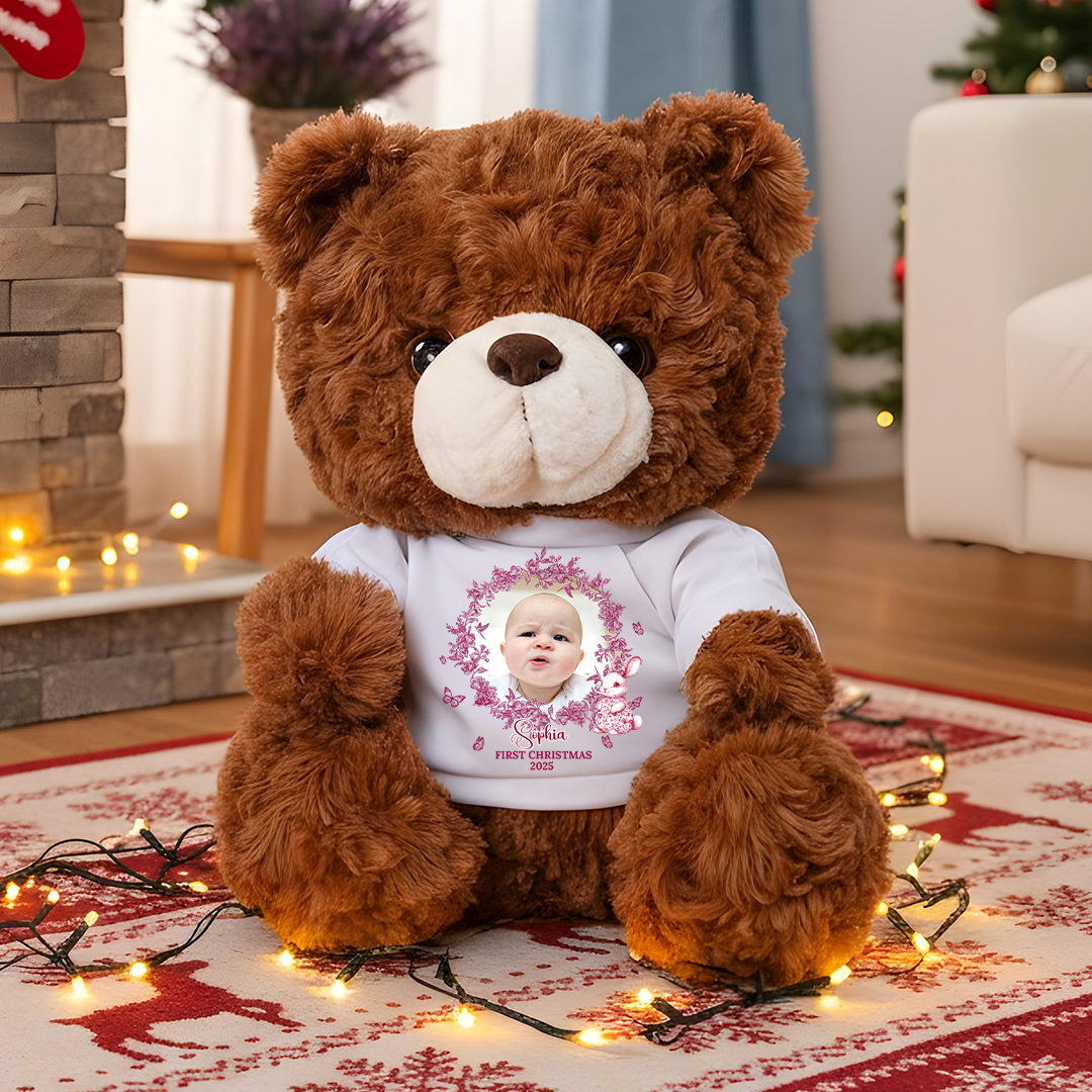Custom Photo Baby Christmas - Teddy Bear With Personalized Photo Shirt