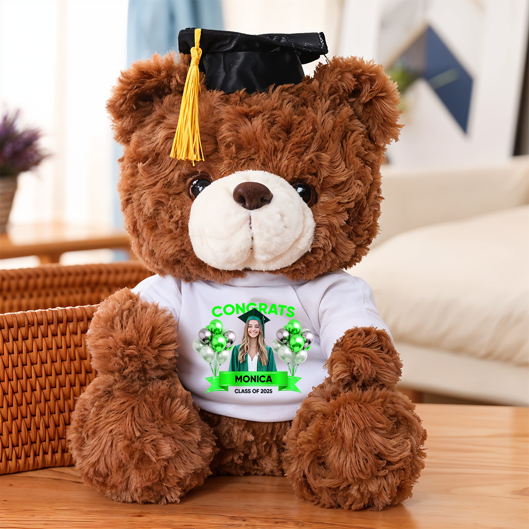 Class Of 2025 Congrats Graduate Bear With Cap - Teddy Bear With Personalized Shirt
