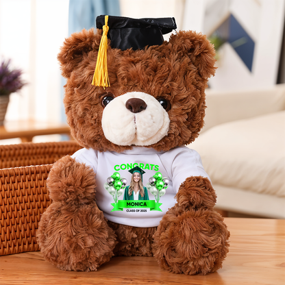 Class Of 2025 Congrats Graduate Bear With Cap - Teddy Bear With Personalized Shirt