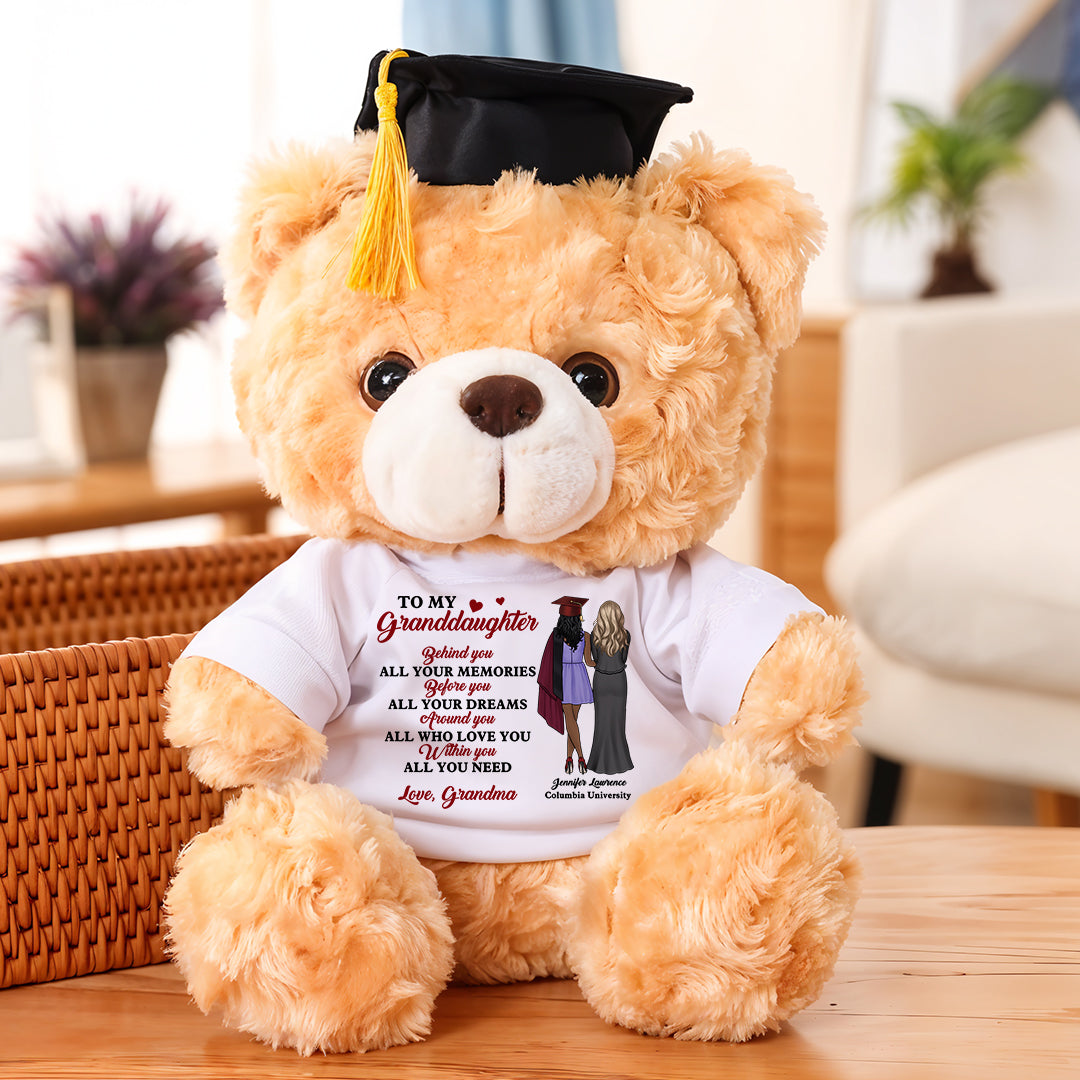 To My Granddaughter Graduate Bear With Cap - Teddy Bear With Personalized Shirt