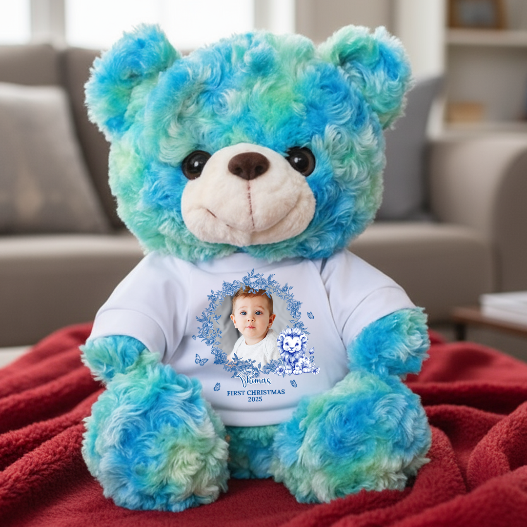 Custom Photo Baby Christmas - Teddy Bear With Personalized Photo Shirt