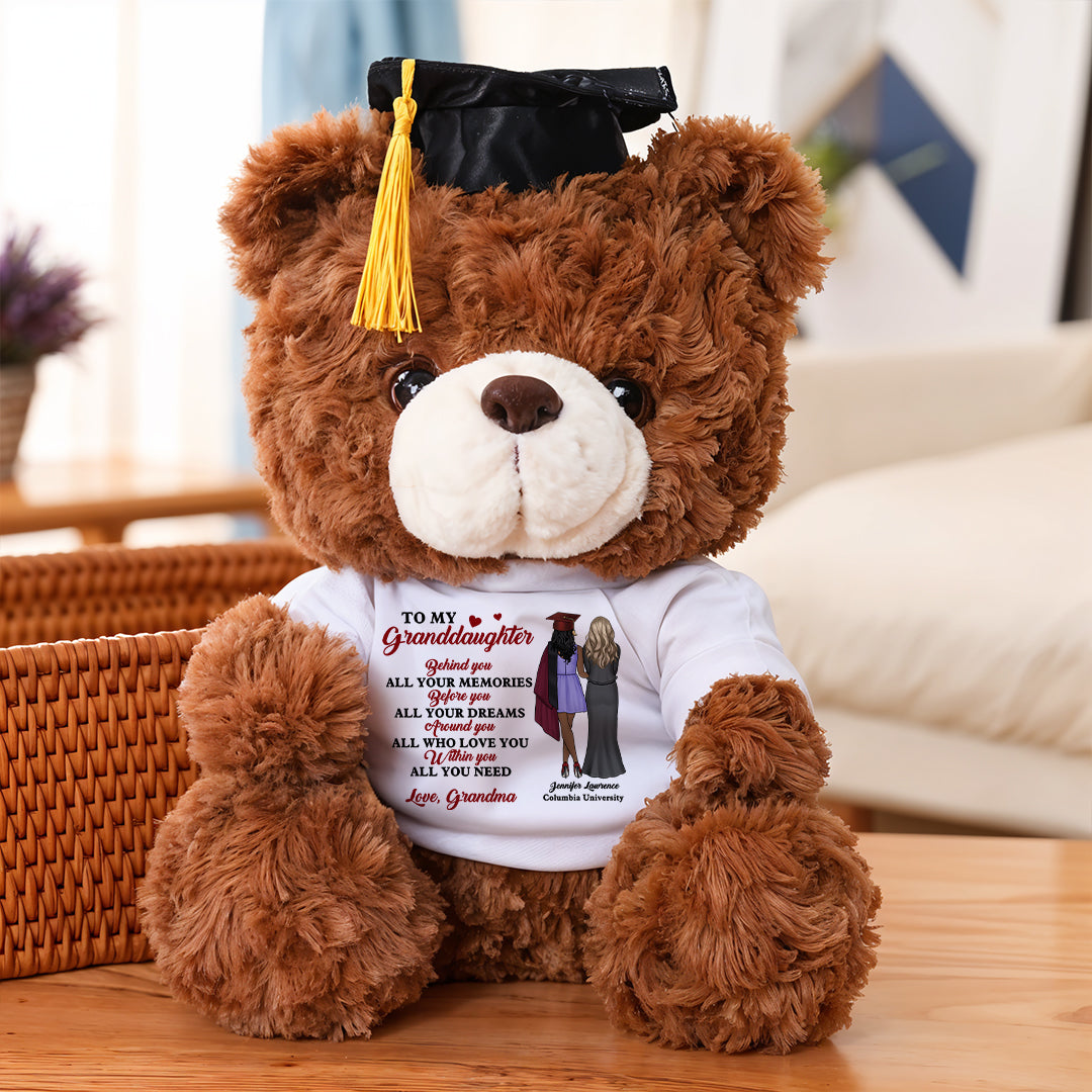 To My Granddaughter Graduate Bear With Cap - Teddy Bear With Personalized Shirt