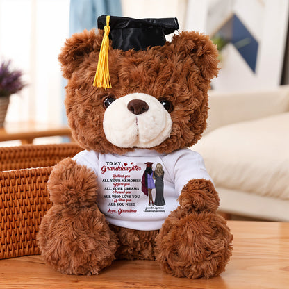 To My Granddaughter Graduate Bear With Cap - Teddy Bear With Personalized Shirt