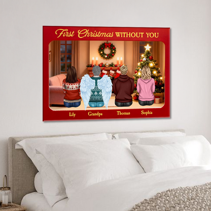 First Christmas Without You - Memorial Personalized Custom Horizontal Canvas - Gift For Family Members