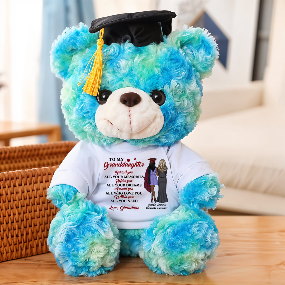 To My Granddaughter Graduate Bear With Cap - Teddy Bear With Personalized Shirt