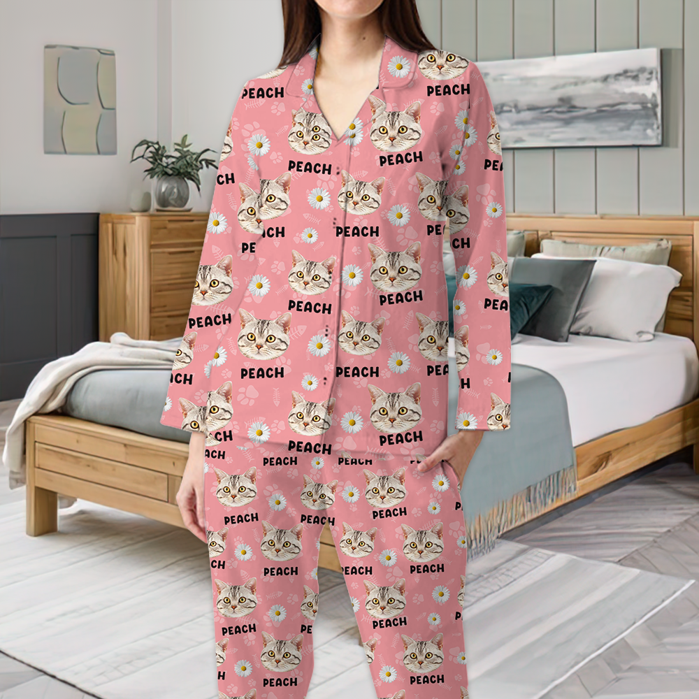 Custom Photo Name Dog Cat Flannel Pajamas - Personalize Christmas Pajama SleepShirt