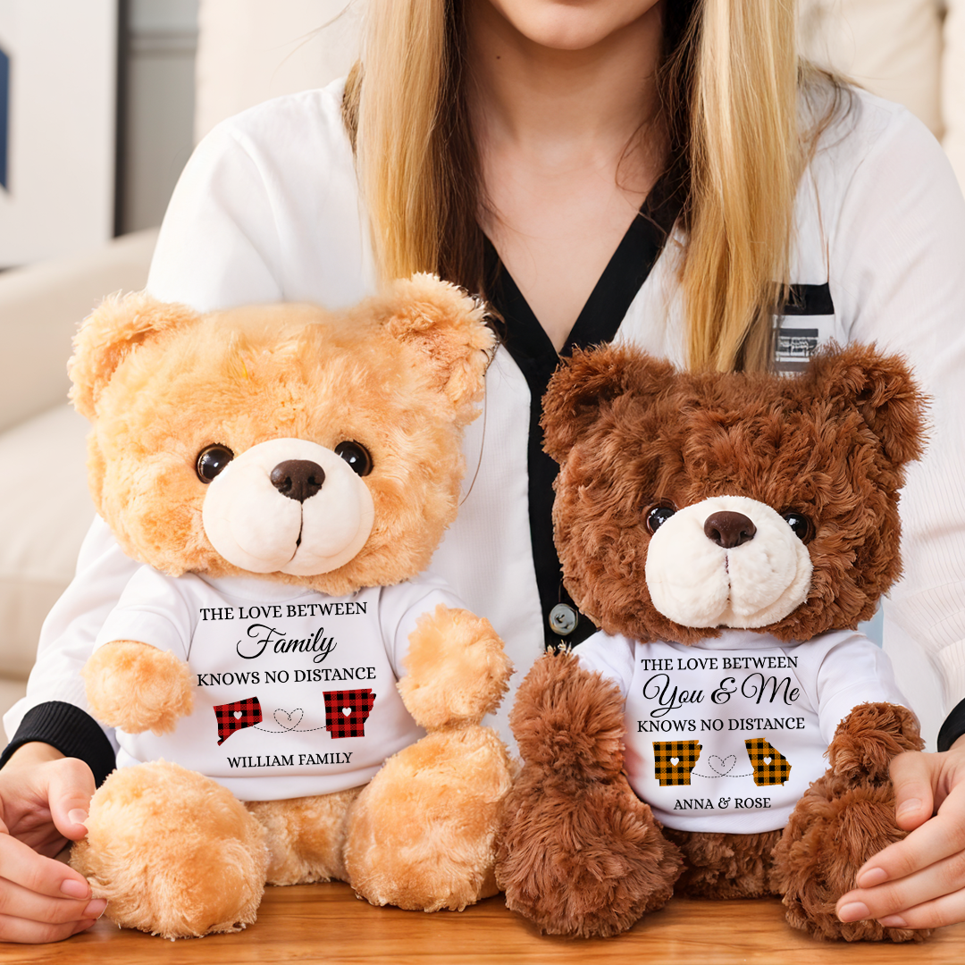 Love Knows No Distance - Teddy Bear With Personalized Photo Shirt
